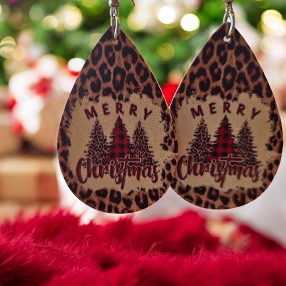 Vegan Leather Christmas Tree Earrings - Picture 3 of 4